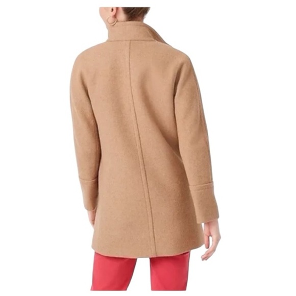 J crew Camel Beige Cream wool Blend City Coat Zip High Neck Size 12 - Picture 2 of 8